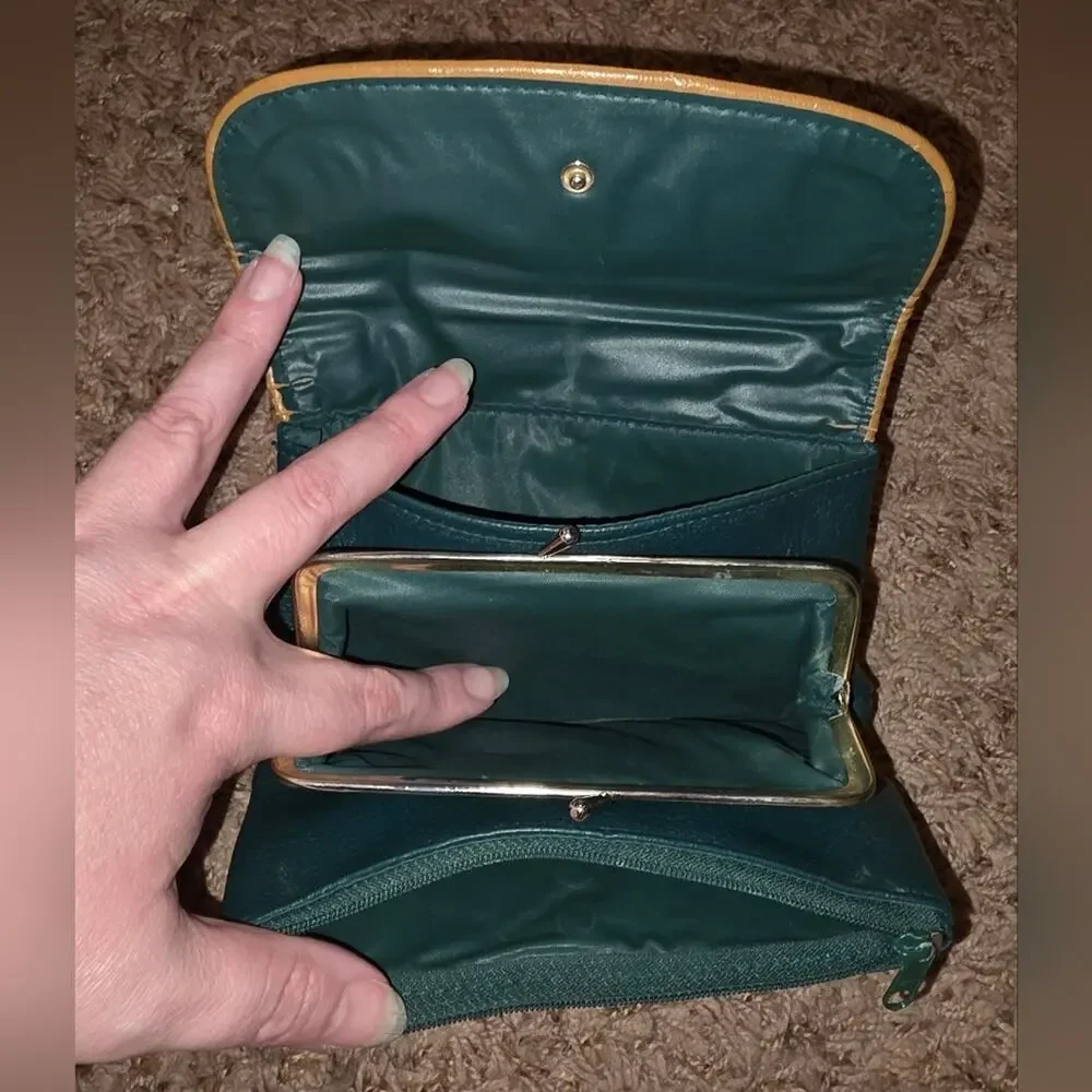 Source Unknown Teal and Tan Clutch